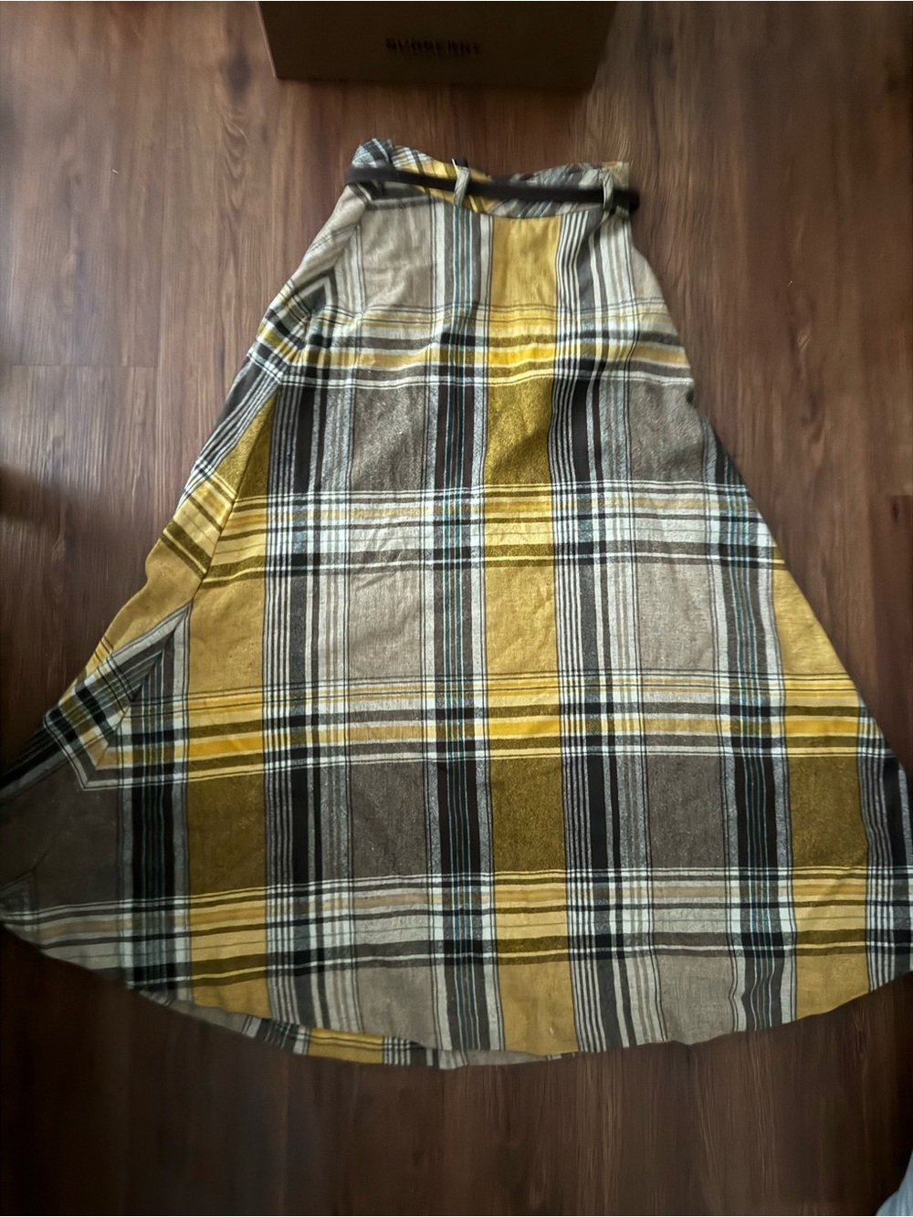 Plaid A-Line Maxi Skirt in Mustard Yellow and Brown